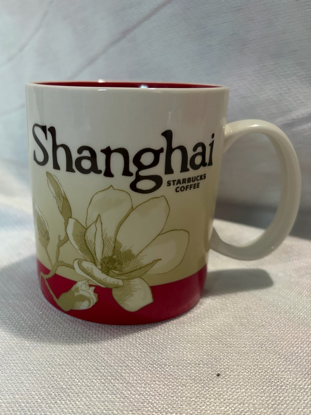 Starbucks Shanghai 2016 City Mug 16 oz Floral Red White